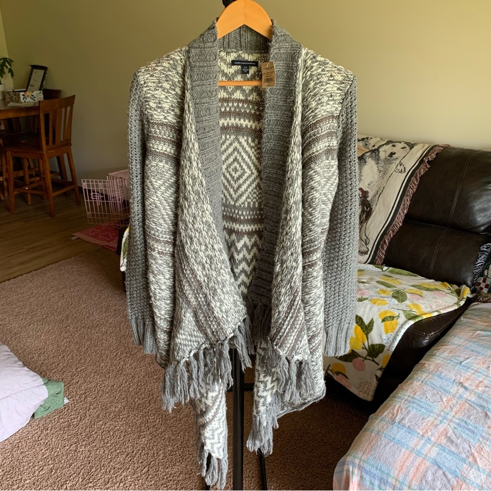 American Eagle Fringe Knit Cardigan Sweater NWT Small